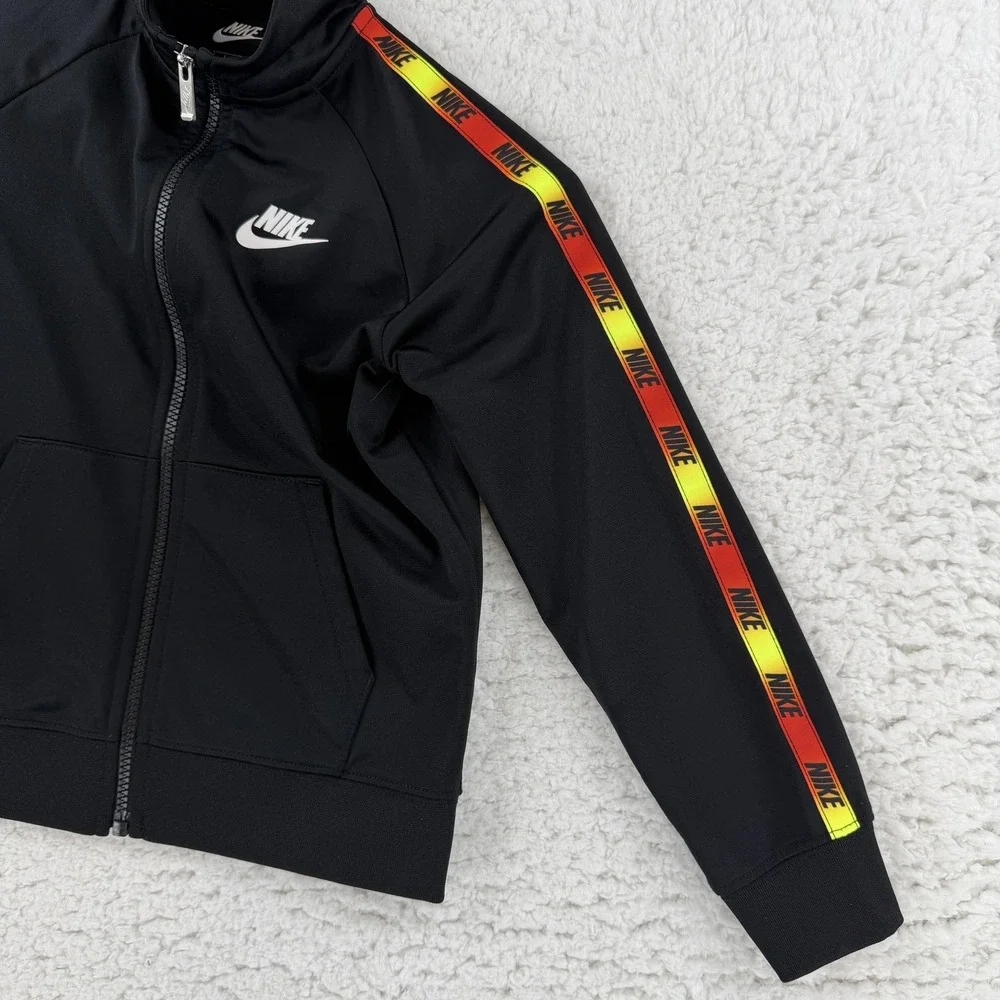 Nike Jacket Youth 7 Black Full Zip Track Jacket Logo Tape‎ Sleeves Athletic